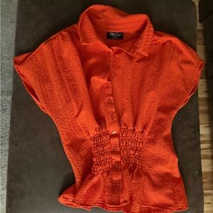 Kids' Bright Orange Button-Front Blouse with Elastic Waist